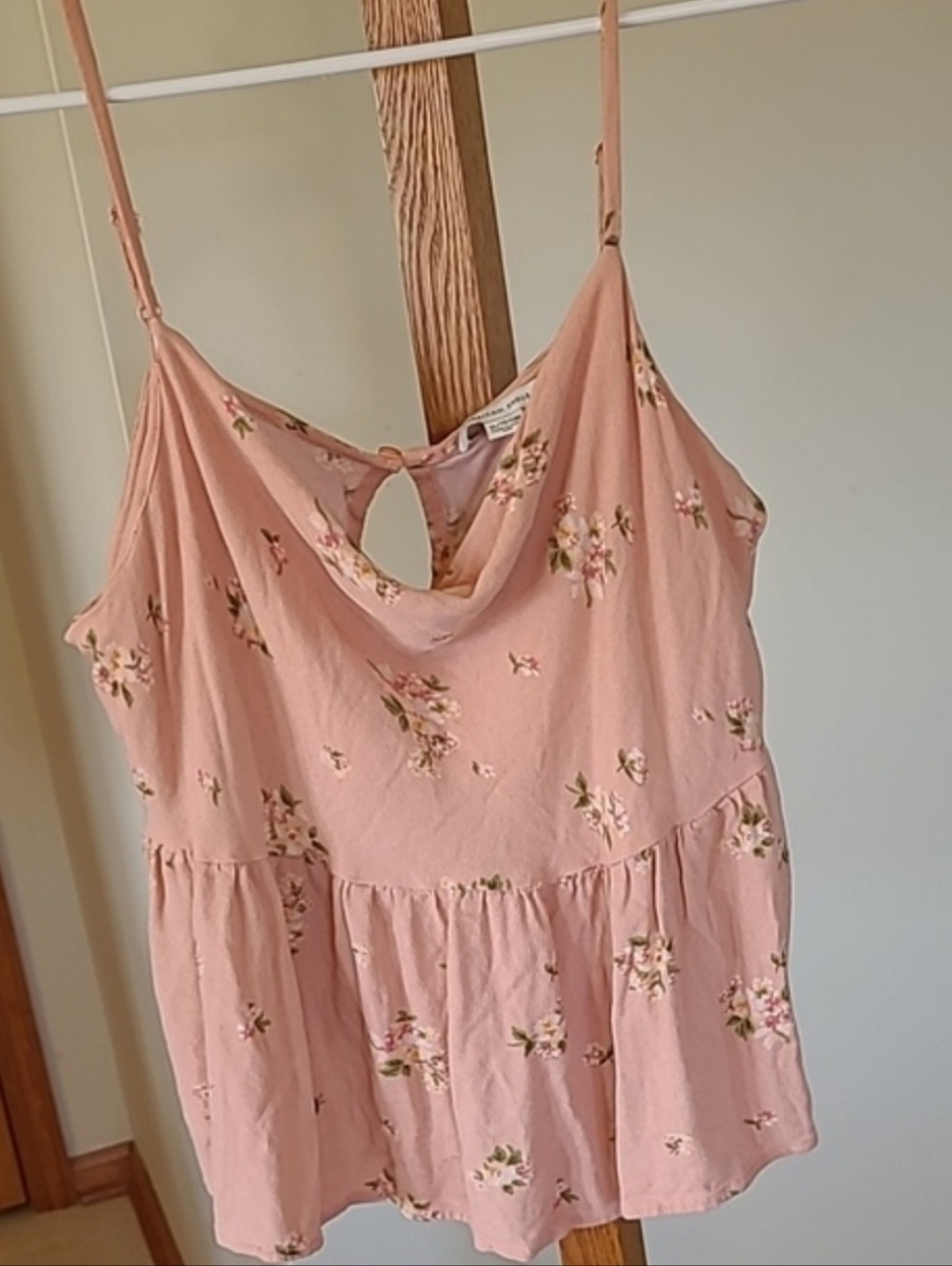 American Eagle Outfitters Pale Rose Floral Spaghetti Strap Peplum Tank
